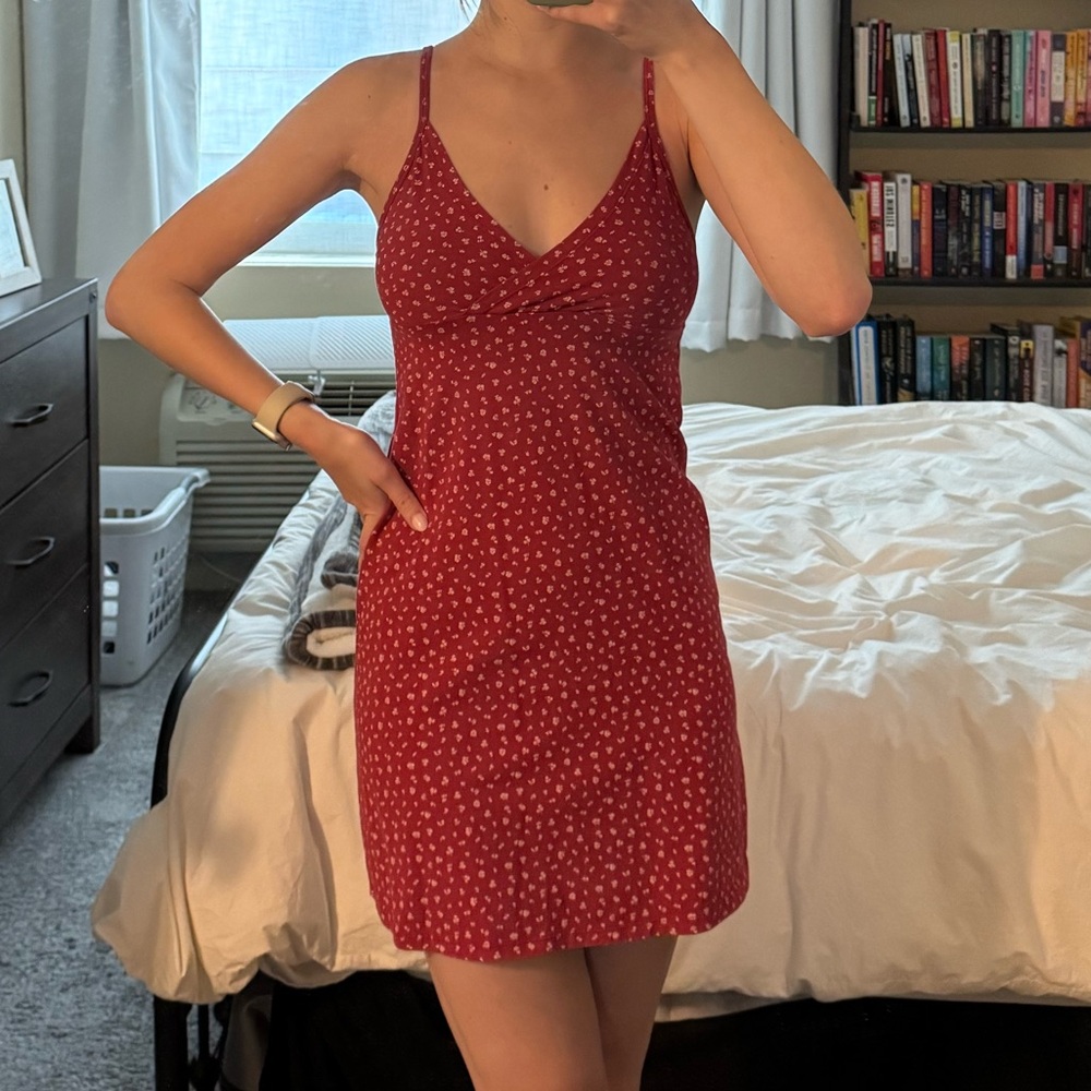Brandy Melville | Red Floral Spaghetti Strap Dress